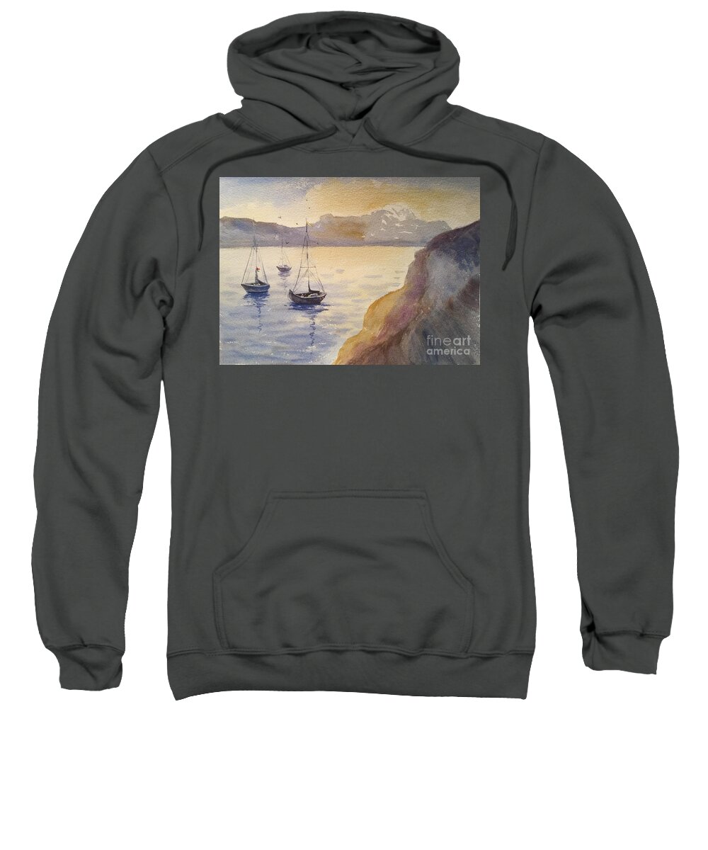 Boats Sweatshirt featuring the painting 3 Boats by Watercolor Meditations