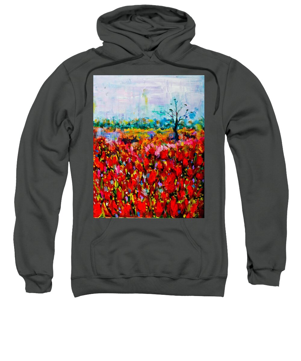 Landscape Sweatshirt featuring the painting A Field of Flowers # 2 by Maxim Komissarchik