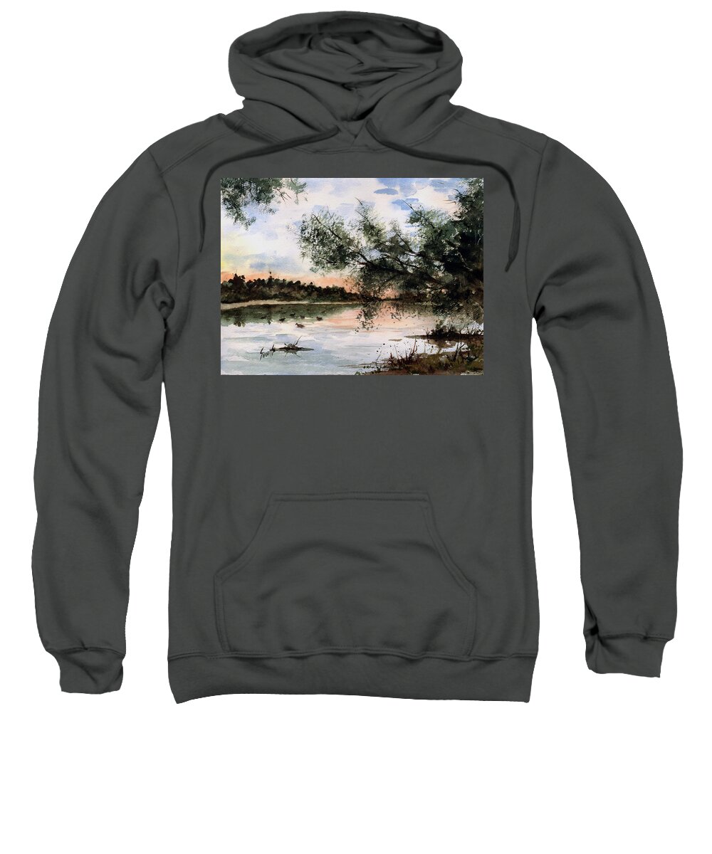 Pond Sweatshirt featuring the painting A New Day by Sam Sidders