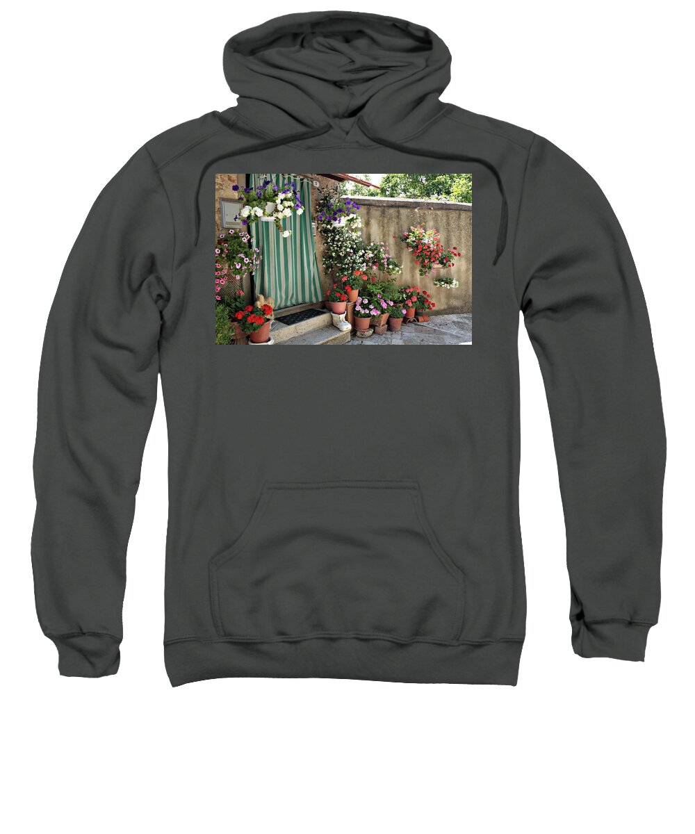 Tuscany Sweatshirt featuring the photograph A quiet street, and its spring. by Jacci Freimond Rudling