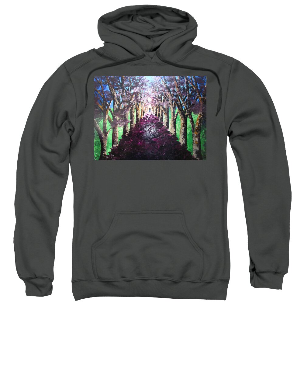 Trees Sweatshirt featuring the painting A Quiet Stroll by Mandy Joy