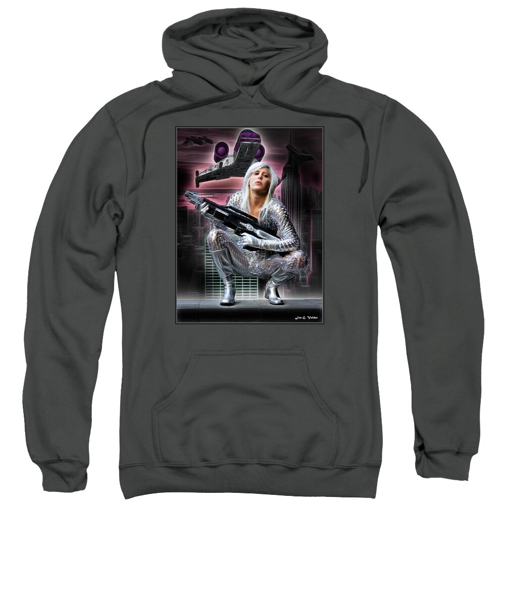 Fantasy Sweatshirt featuring the painting A SciFi War Zone by Jon Volden