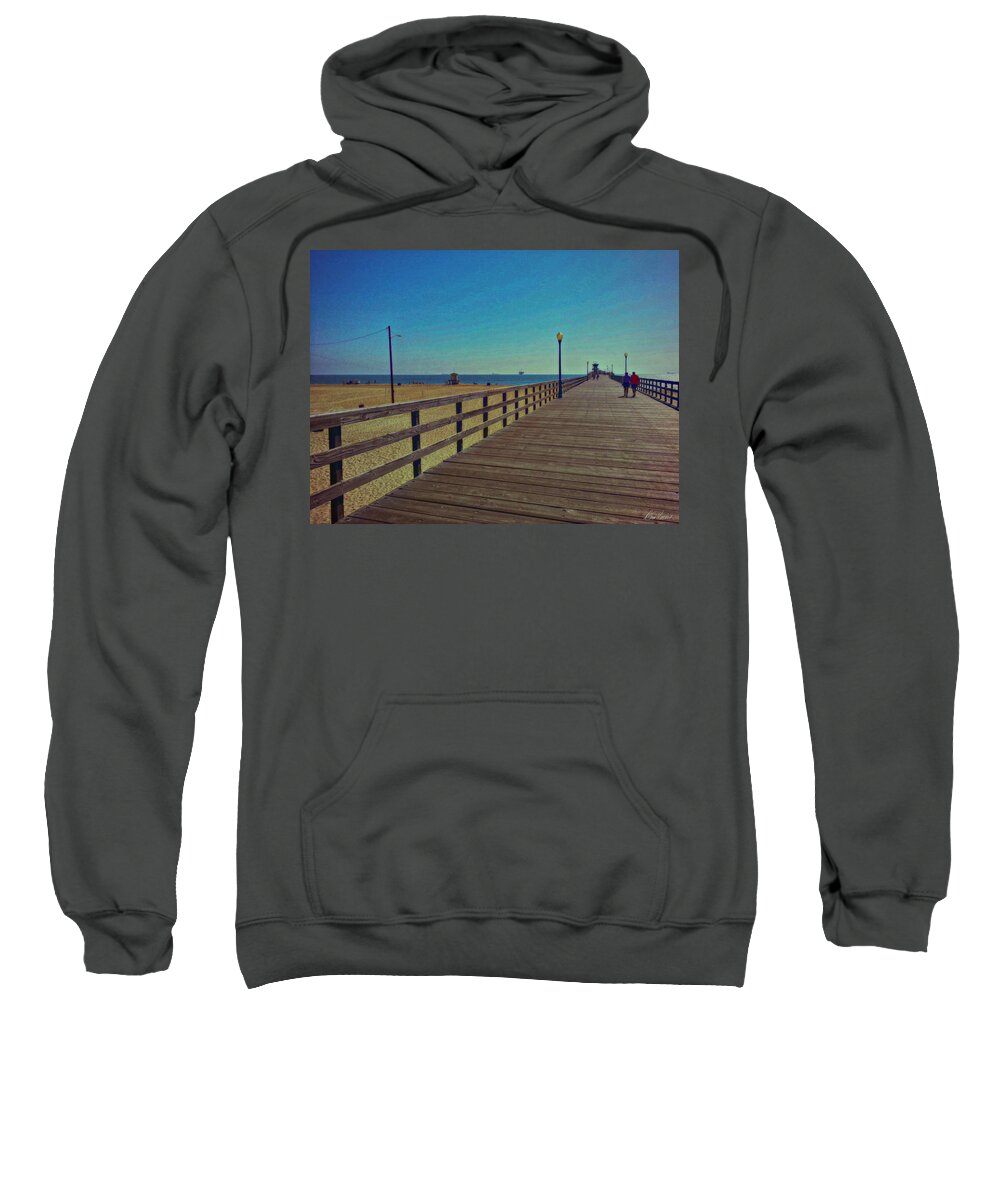 Seal Beach Sweatshirt featuring the photograph A Stroll on the Pier by Diana Haronis
