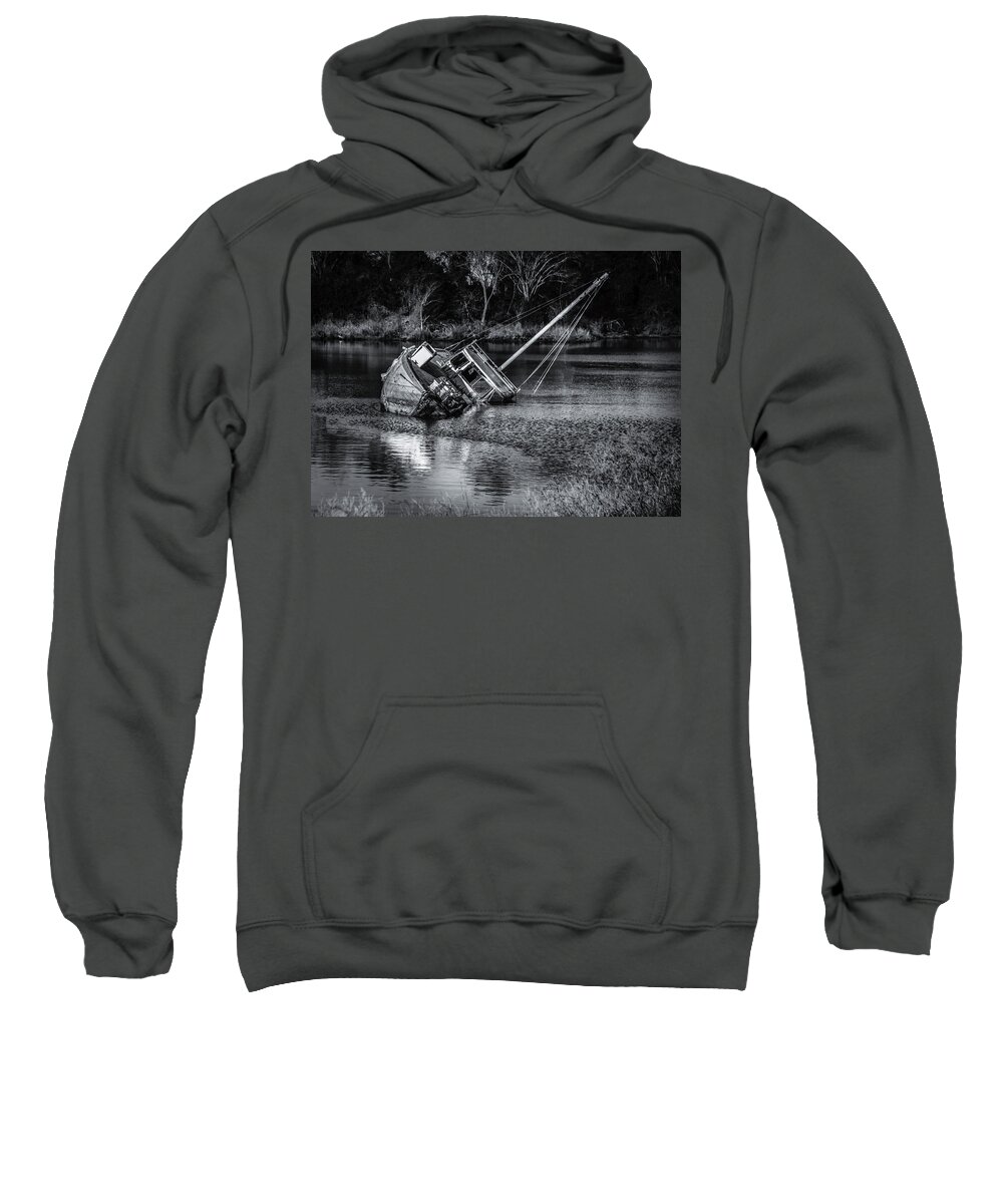 Waterscape Sweatshirt featuring the photograph Abandoned Ship in Monochrome by Donald Brown
