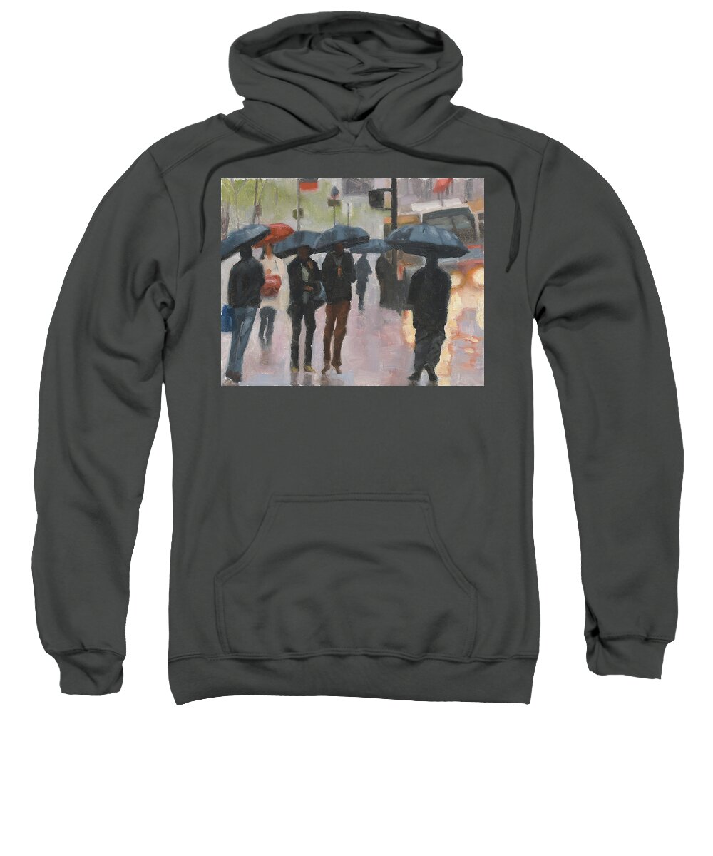 Rain Sweatshirt featuring the painting About town by Tate Hamilton