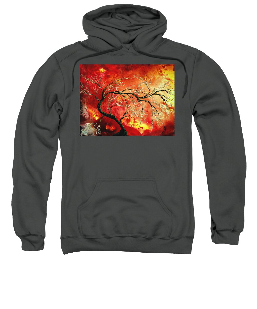Abstract Sweatshirt featuring the painting Abstract Art Floral Tree Landscape Painting FRESH BLOSSOMS by MADART by Megan Aroon