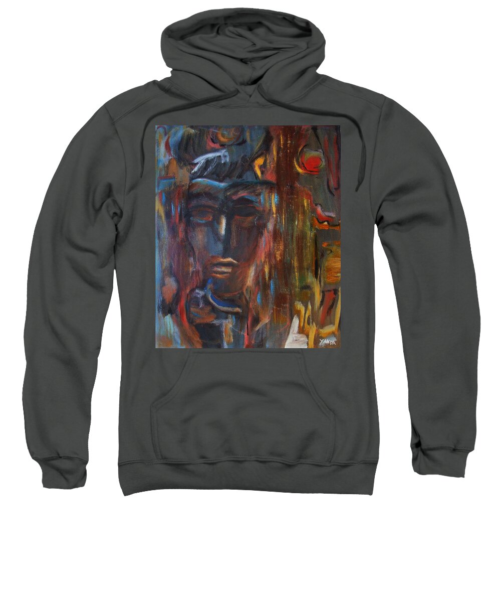 Katt Yanda Original Art Abstract Oil Painting Canvas Sweatshirt featuring the painting Abstract Man by Katt Yanda