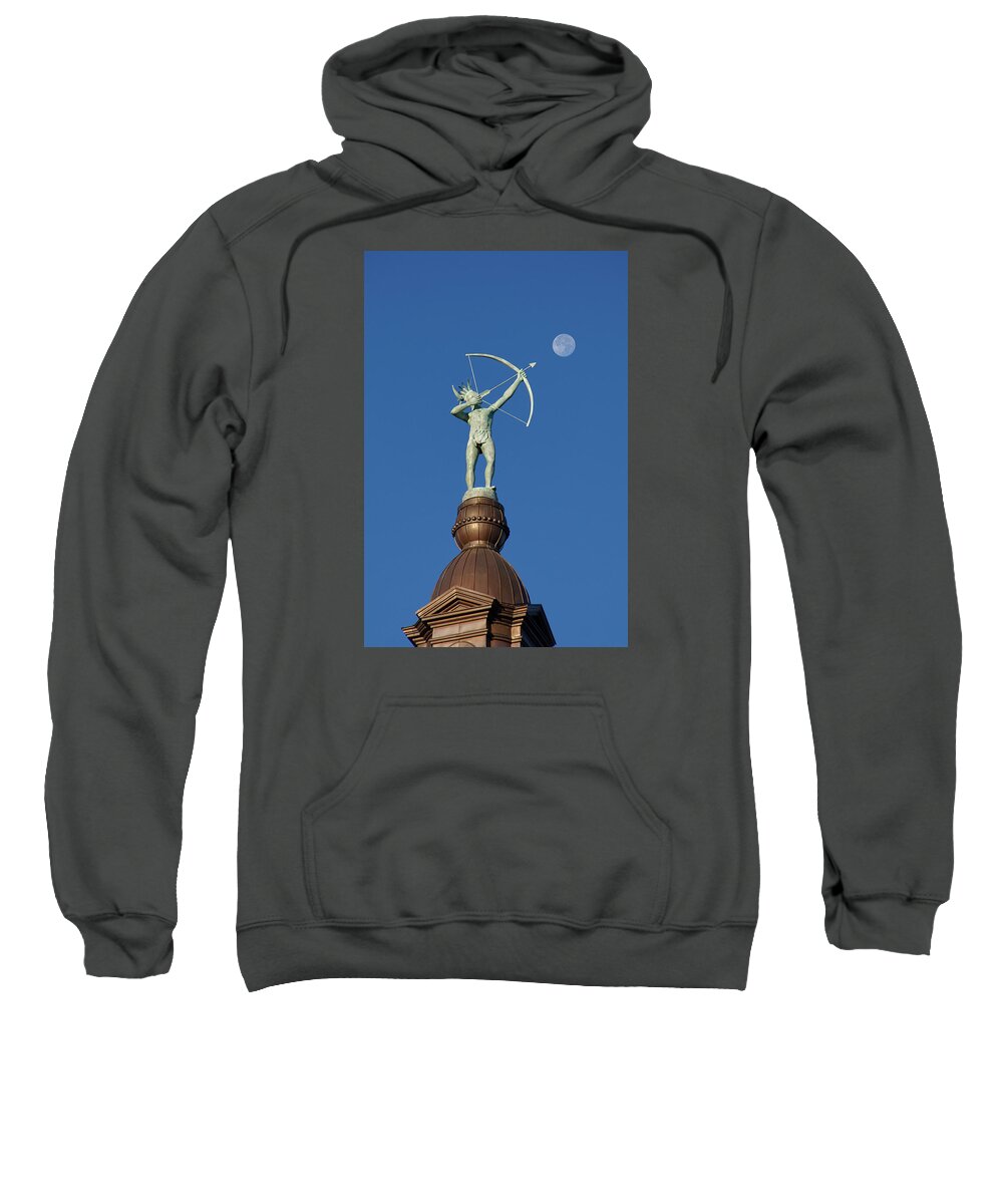 Ad Astra Statue Sweatshirt featuring the photograph Ad Astra Shoots The Moom by Alan Hutchins