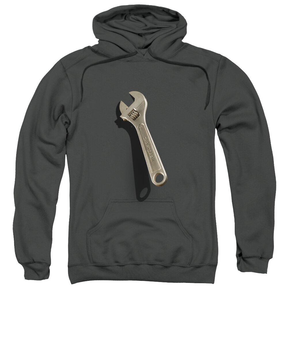 Black Sweatshirt featuring the photograph Adjustable Wrench over Black and White Wood 72 by YoPedro
