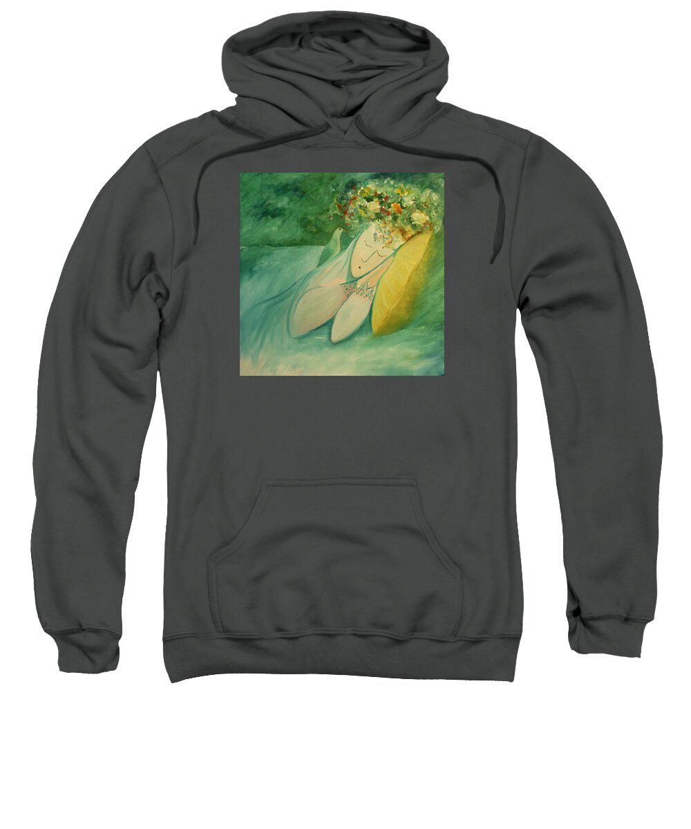 Nap Sweatshirt featuring the painting Afternoon nap in the garden by Tone Aanderaa