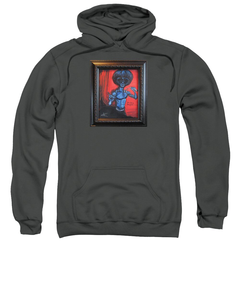 Bruce Lee Sweatshirt featuring the painting alien Bruce Lee by Similar Alien