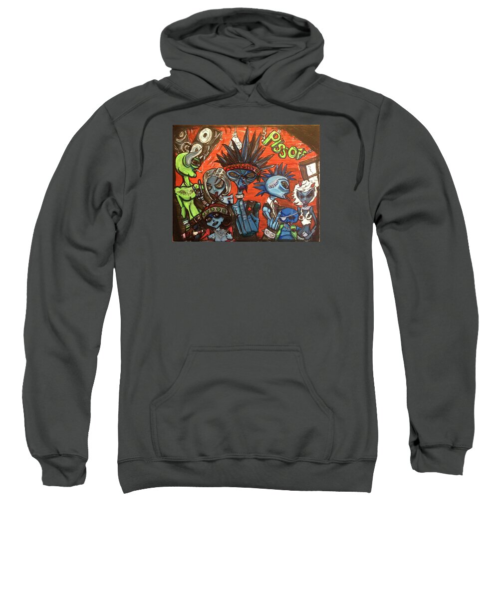 Punk Rock Sweatshirt featuring the painting Aliens with Nefarious Intent by Similar Alien