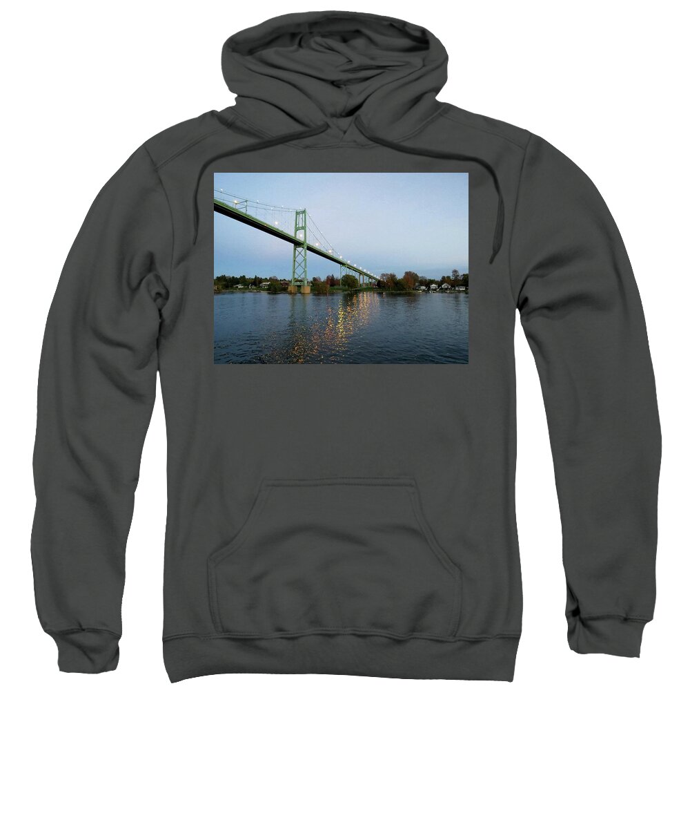 American Span Thousand Islands Bridge Looking At Collins Landing Near Alex Bay Sweatshirt featuring the photograph American Span Thousand Islands Bridge by Dennis McCarthy