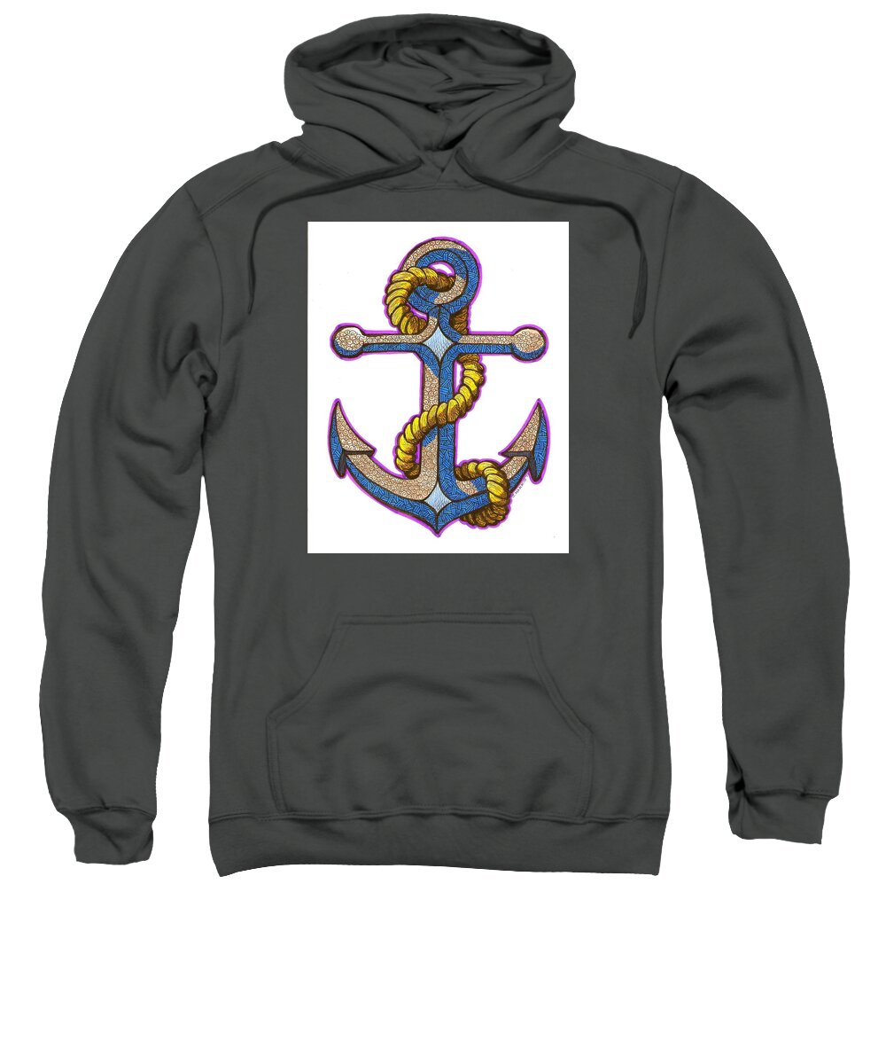 Anchor-colorized Sweatshirt featuring the drawing Anchor Colorized by Jim Harris
