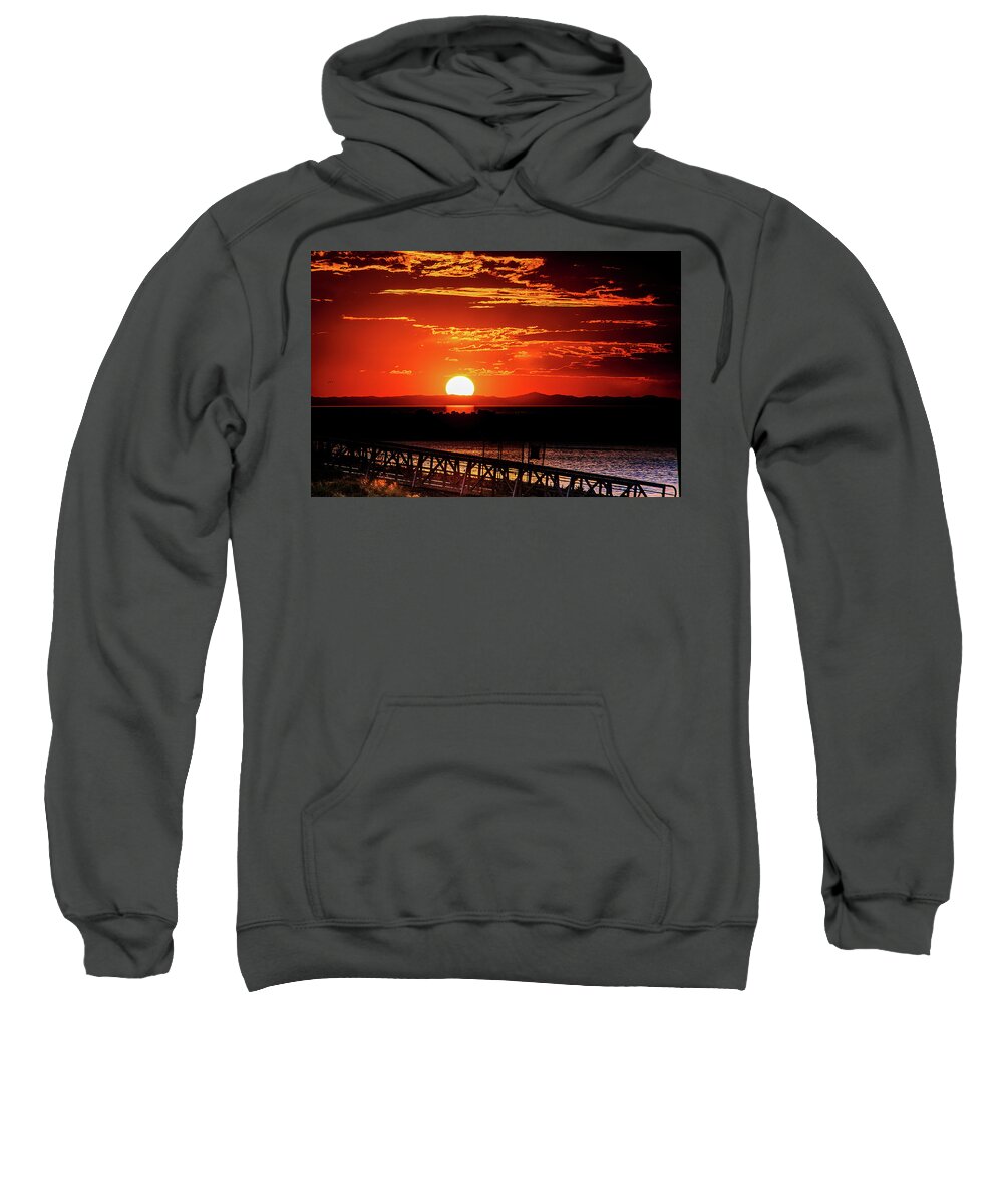 Antelope Island Sweatshirt featuring the photograph Antelope Island Marina sunset by Bryan Carter