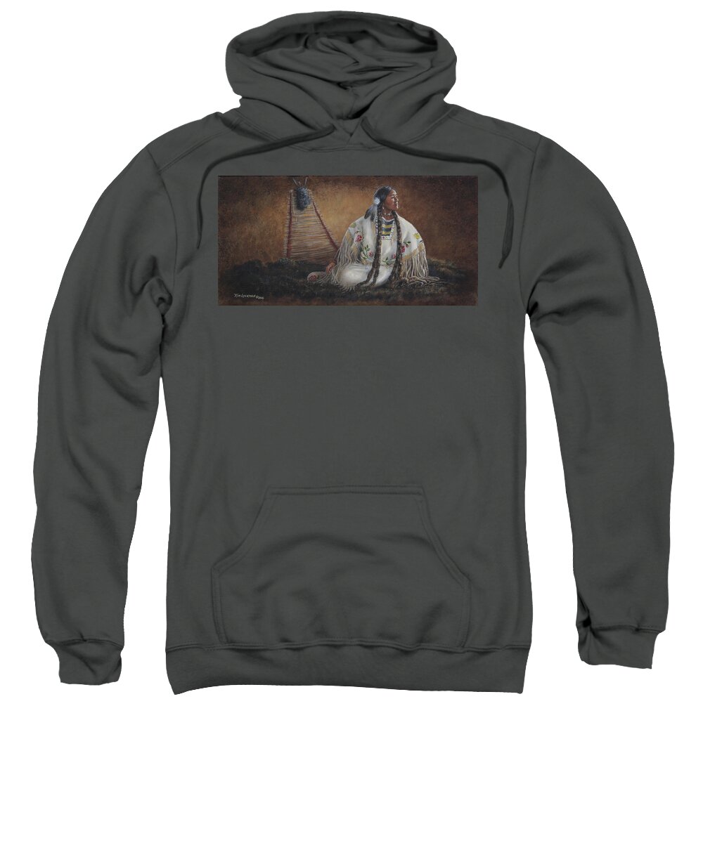 Native American Sweatshirt featuring the painting Anticipation by Kim Lockman