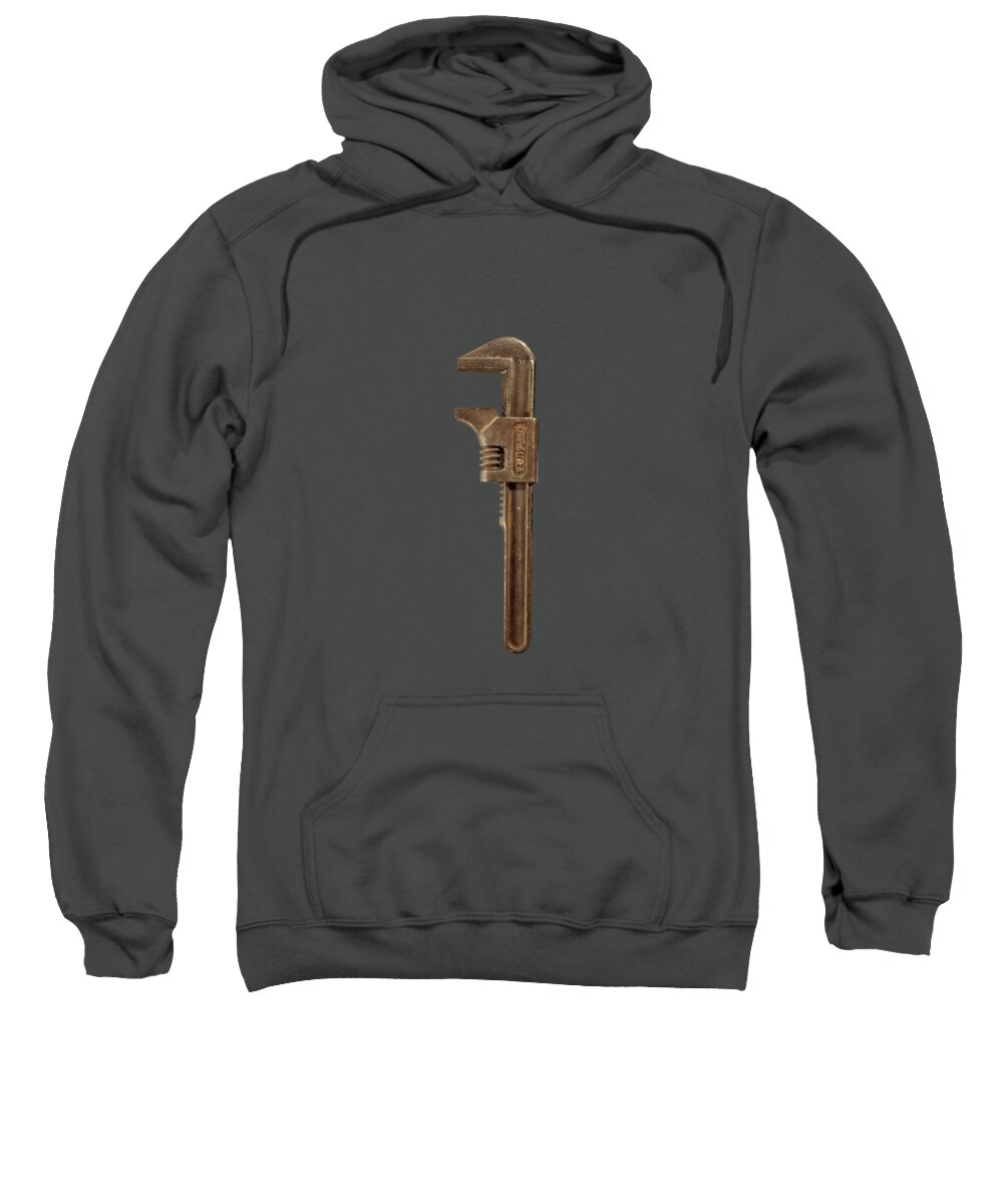 Background Sweatshirt featuring the photograph Antique Adjustable Wrench Front on Black by YoPedro