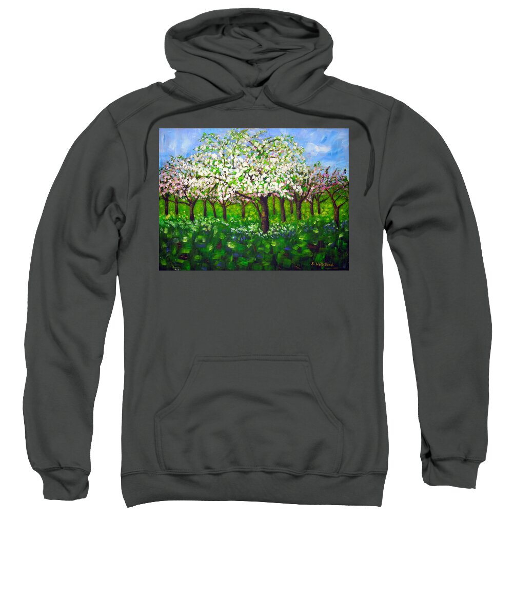 Art Sweatshirt featuring the painting Apple Blossom Orchard by Shirley Wellstead