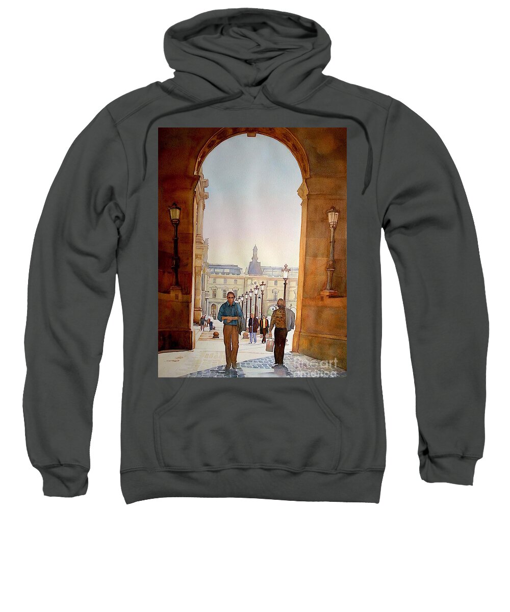 Aquarelle Sweatshirt featuring the painting Arcades du Louvre - Paris - France by Francoise Chauray