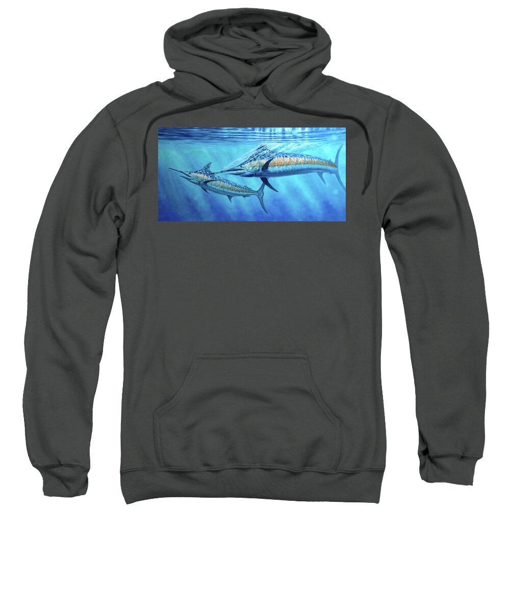 Blue Marlin Paintings Sweatshirt featuring the painting Atlantic Blues by Guy Crittenden