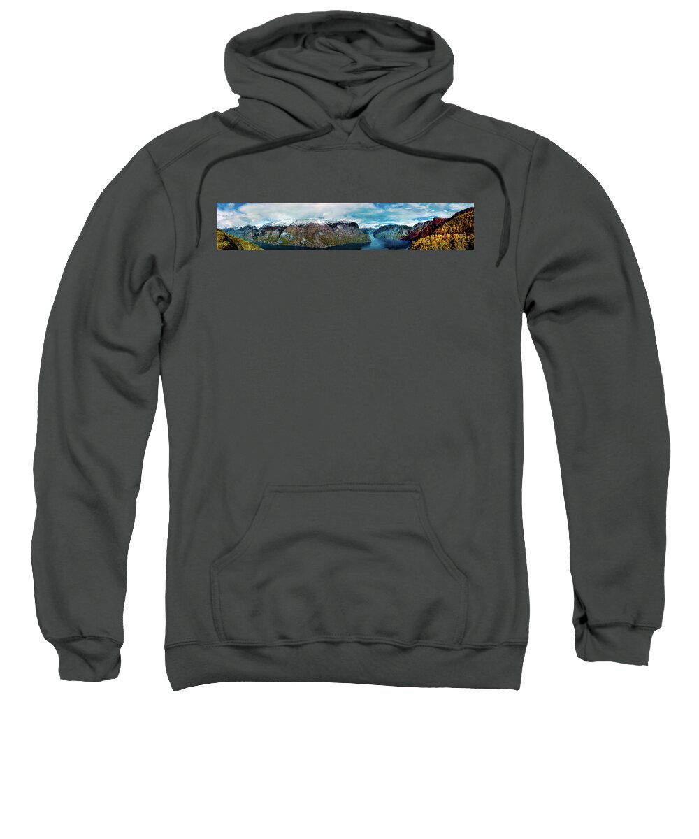 Aurlandsfjorden Sweatshirt featuring the photograph Aurlandsfjorden Panorama Revisited by Josh Bryant