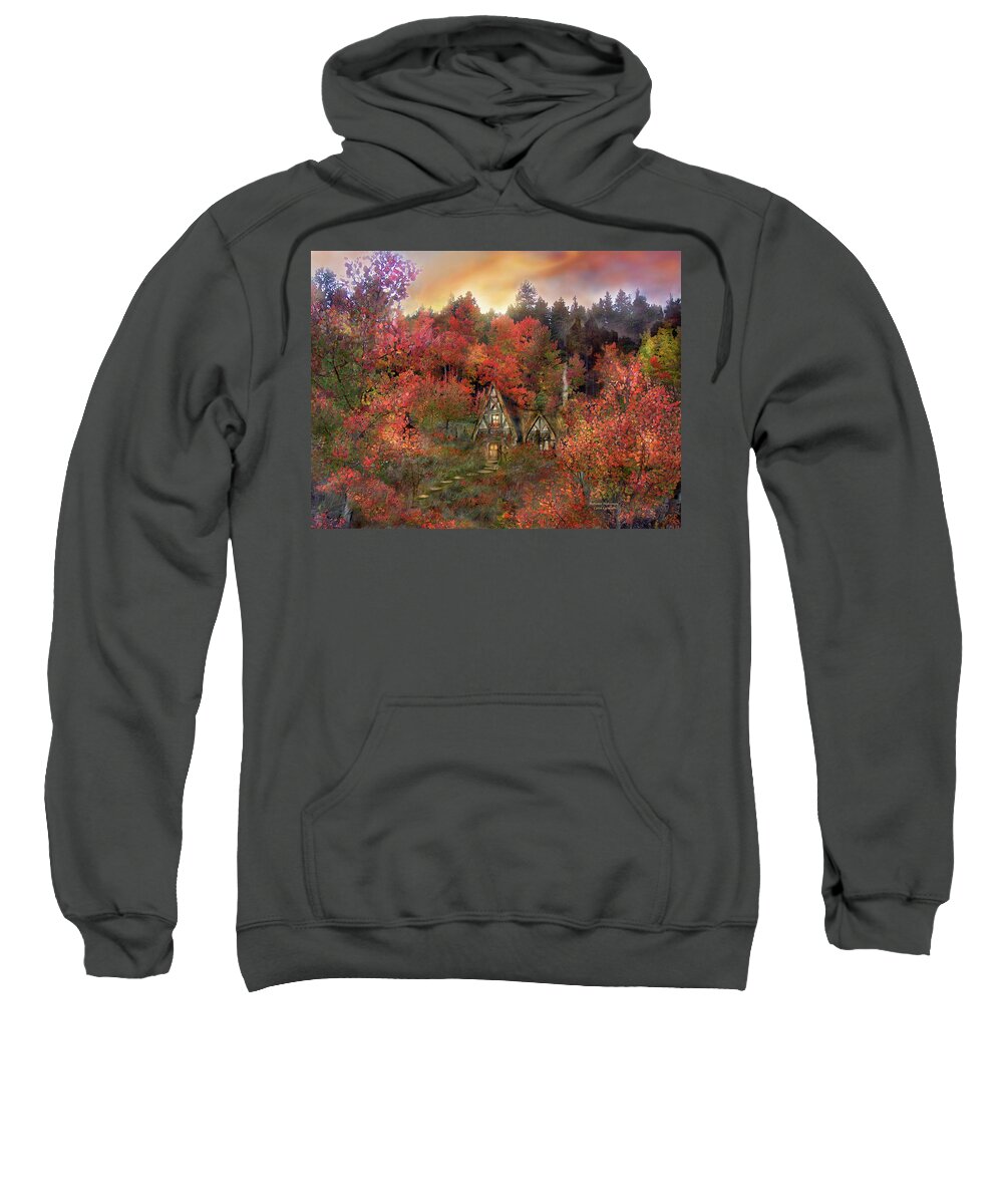Autumn Sweatshirt featuring the mixed media Autumn Hideaway by Carol Cavalaris
