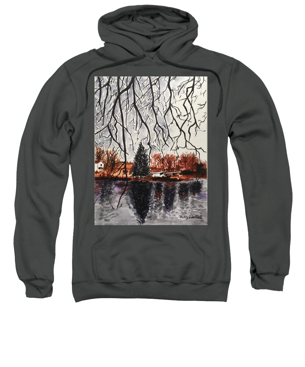 Landscape Sweatshirt featuring the painting Autumn in Upstate by Judy Swerlick