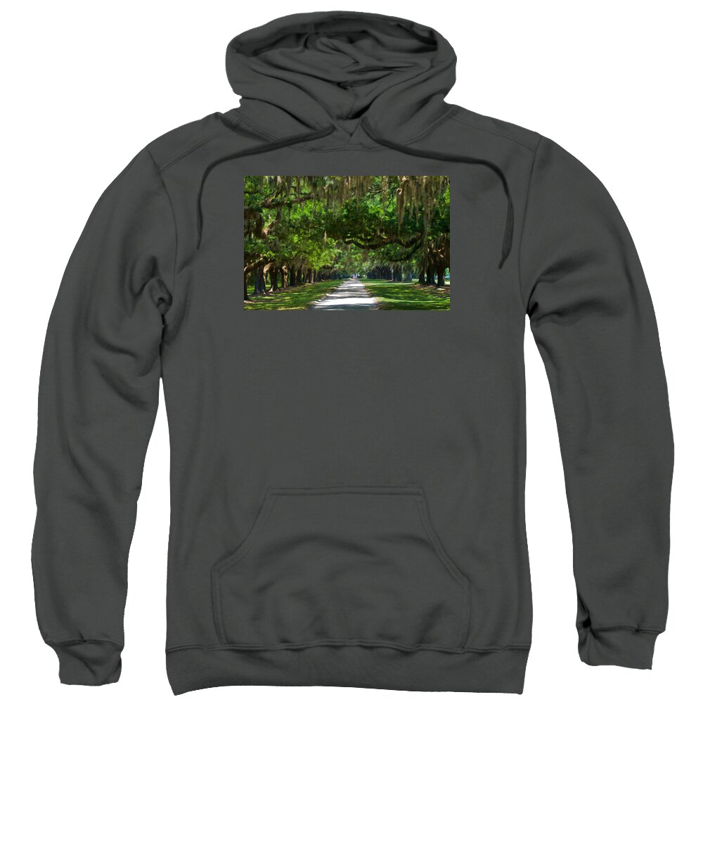 Boone Hall Plantation Sweatshirt featuring the photograph Avenue of the Oaks at Boonville Plantation by Ginger Wakem
