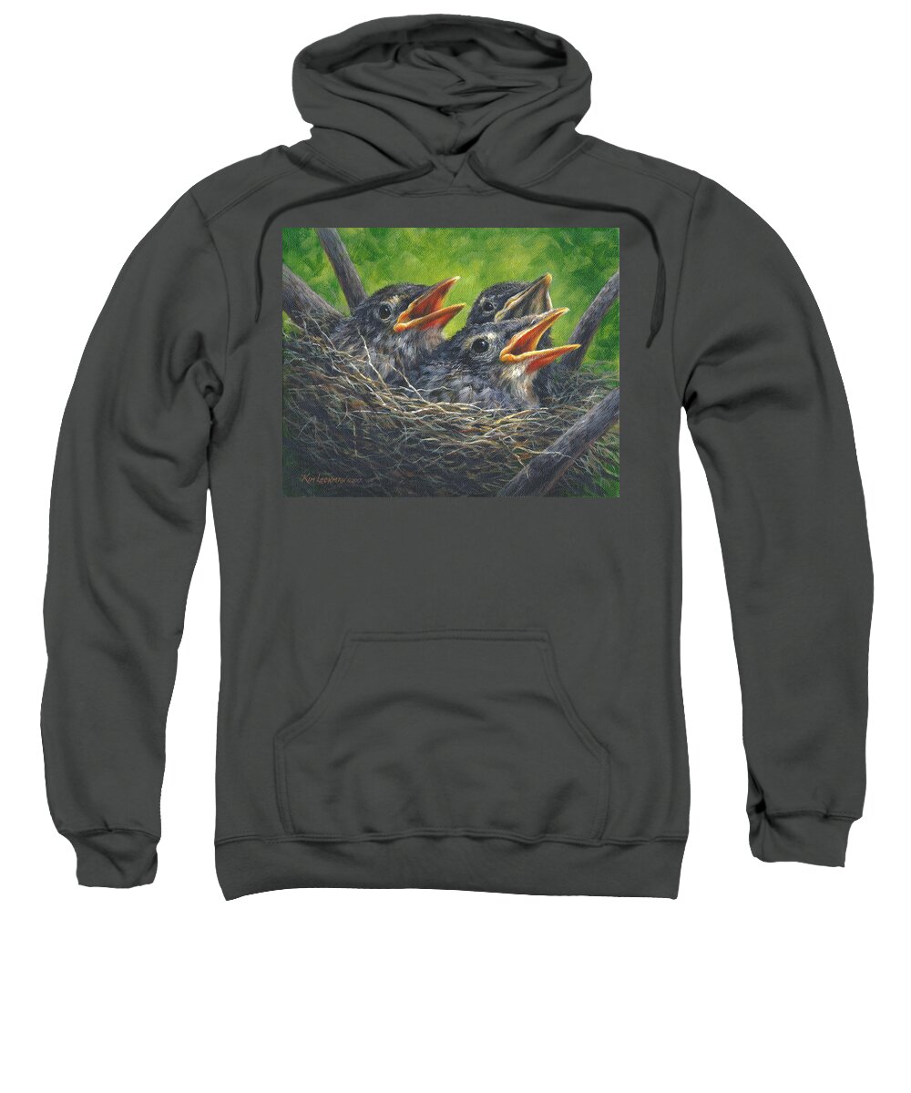Baby Robins Sweatshirt featuring the painting Baby Robins by Kim Lockman