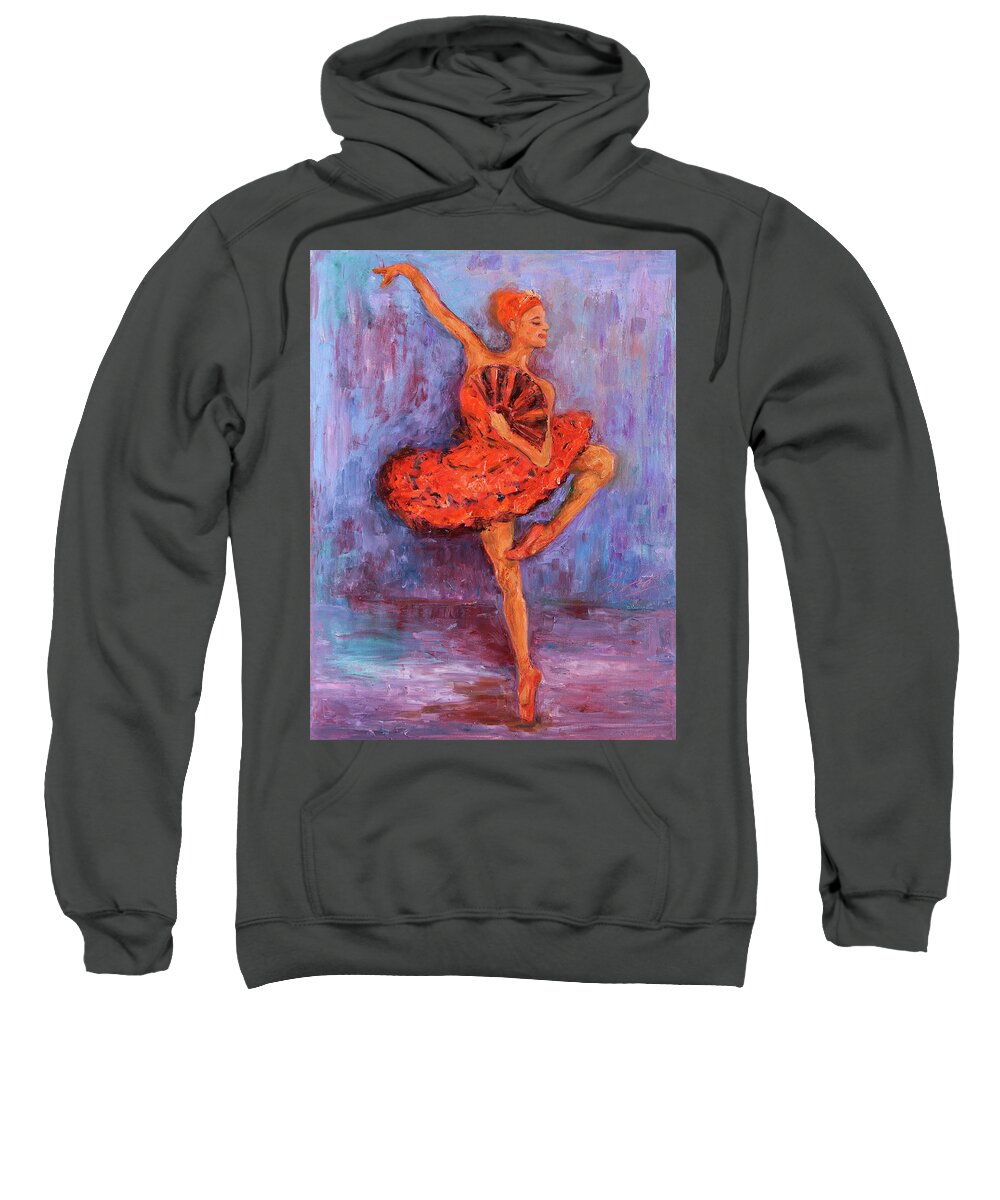 Figurative Sweatshirt featuring the painting Ballerina Dancing with a Fan by Xueling Zou