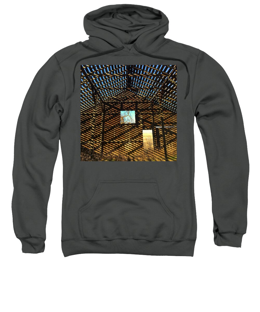 Barn Sweatshirt featuring the photograph Barn Rafter Shadows by Jerry Abbott