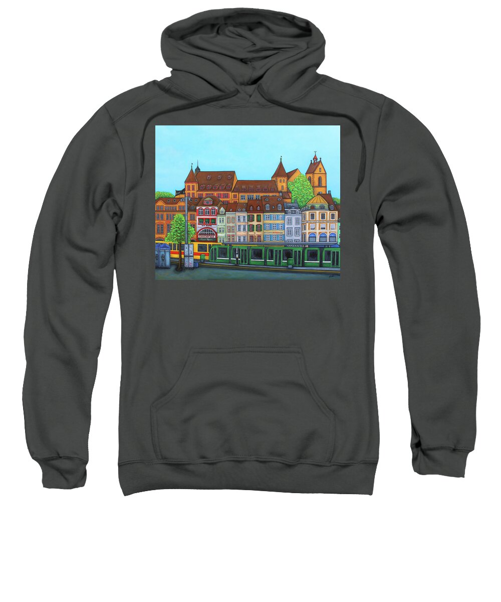 Basel Sweatshirt featuring the painting Basel, Barfusserplatz Rendez-vous by Lisa Lorenz