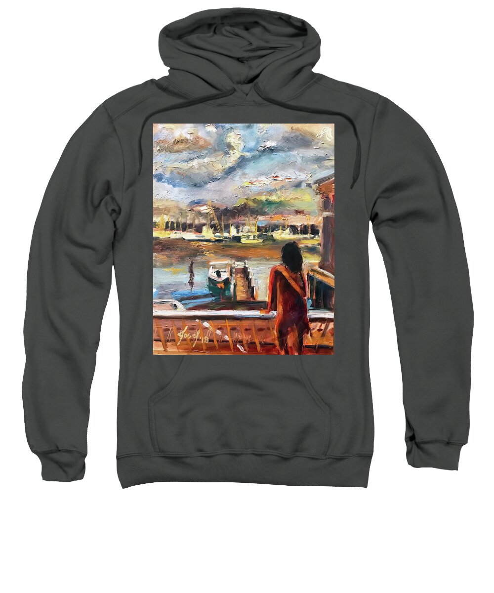 The Artist Josef Sweatshirt featuring the painting Bay Street Tellin morning by Josef Kelly