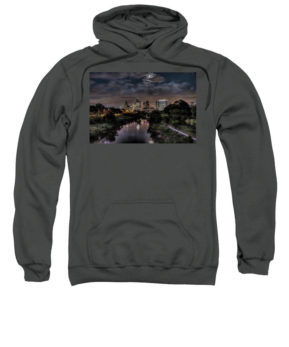 Houston Sweatshirt featuring the photograph Bayou City Reflections by Tom Weisbrook