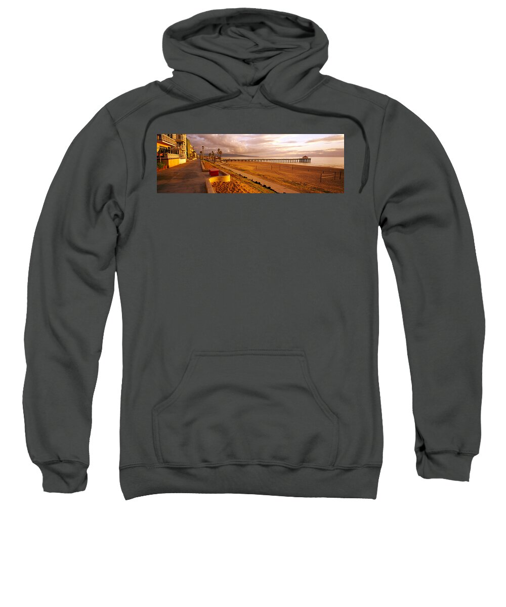 Photography Sweatshirt featuring the photograph Beach At Dusk, Manhattan Beach, Los by Panoramic Images