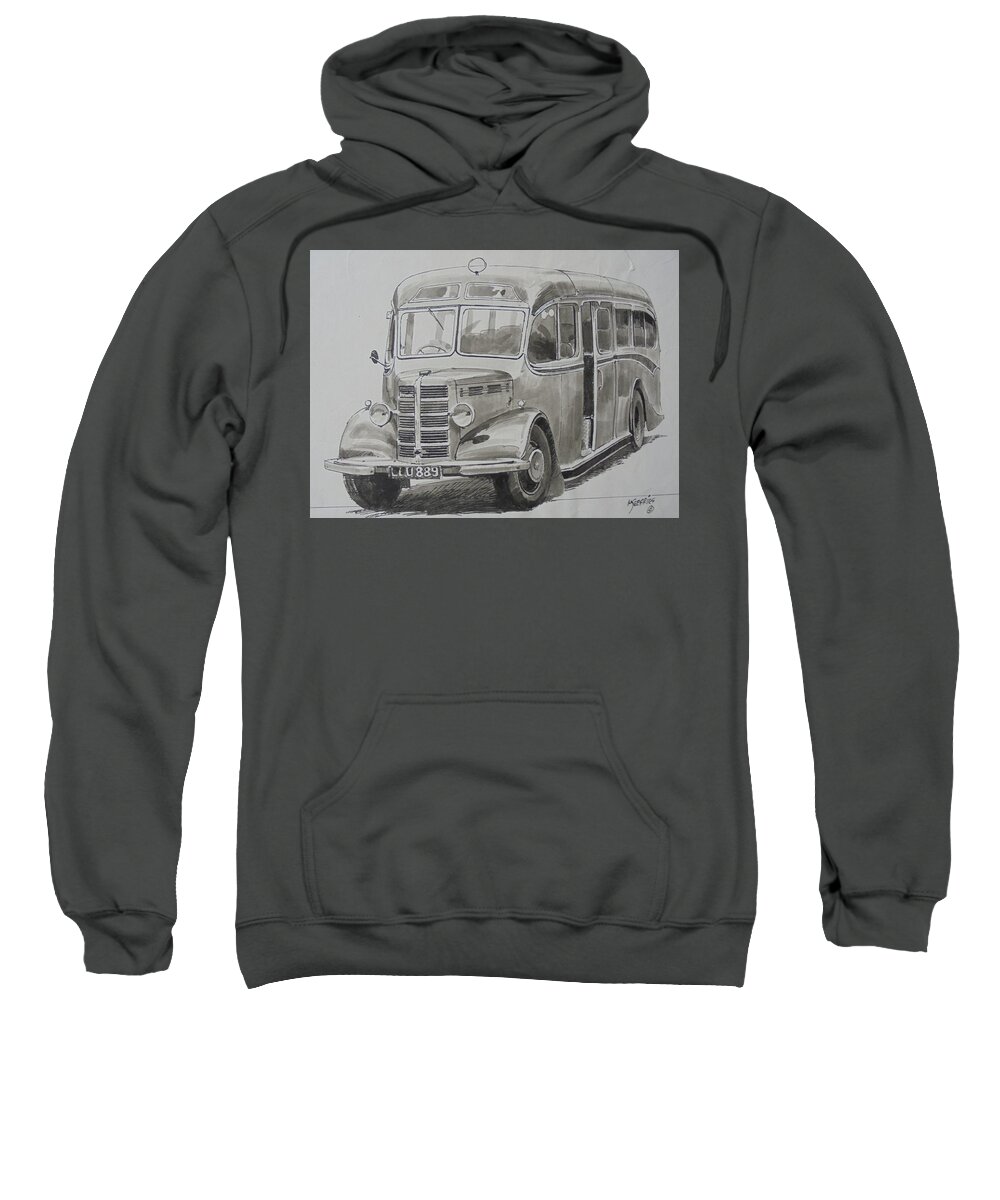 Bedford Sweatshirt featuring the drawing Bedford OB coach of the forties. by Mike Jeffries