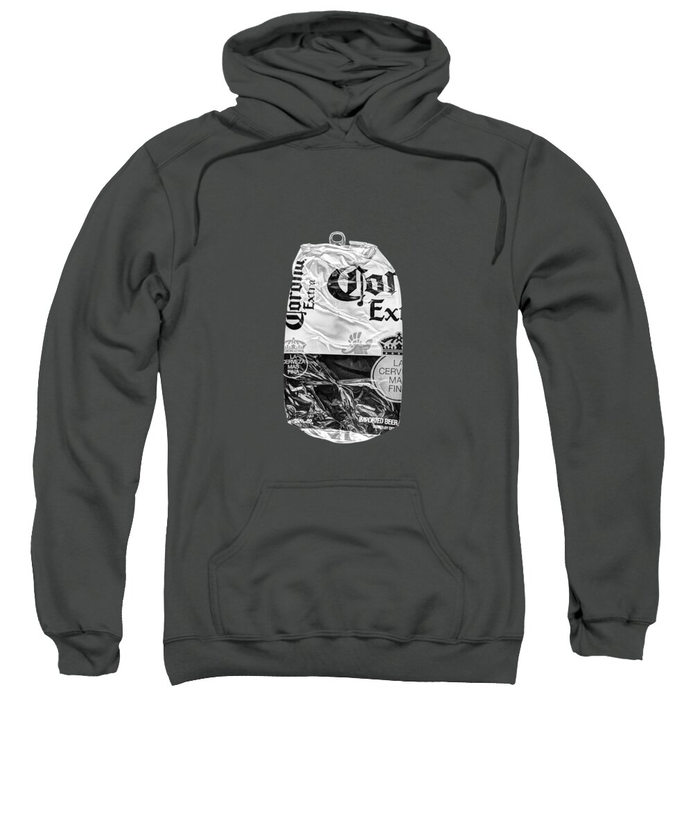 Beer Can Sweatshirt featuring the photograph Beer Can Extra Blue Crushed on Plywood 81 in BW by YoPedro