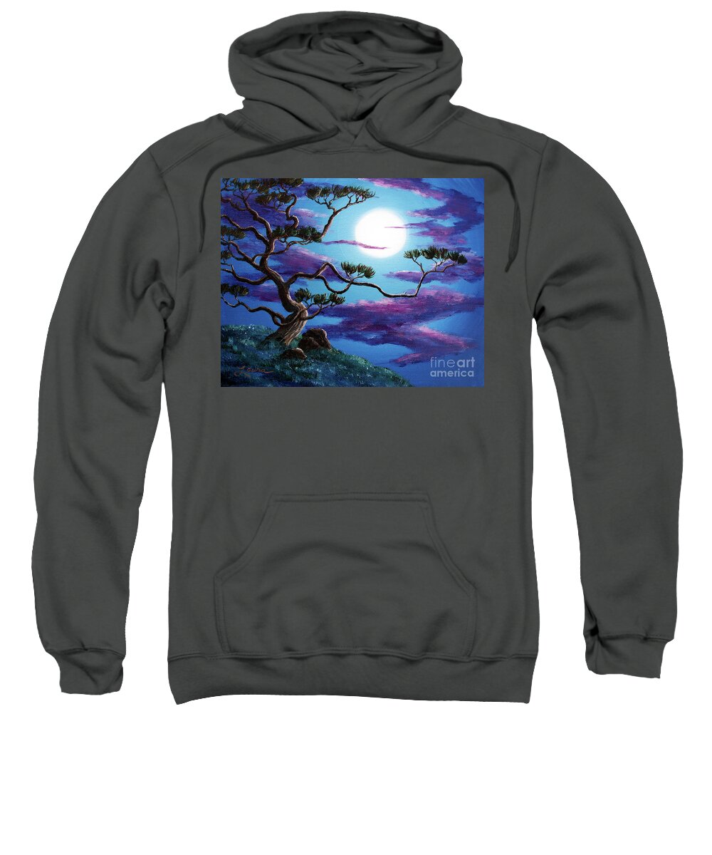 Zenbreeze Sweatshirt featuring the painting Bent Pine Tree at Moonrise by Laura Iverson