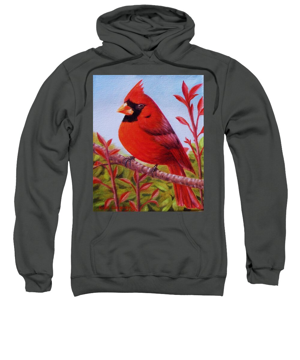 A Red Bird In A Tree Sweatshirt featuring the painting Big Red by Gene Gregory