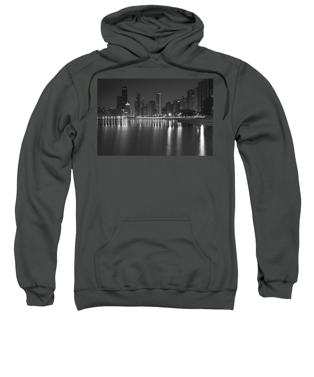 Chicago Sweatshirt featuring the photograph Black and White Chicago skyline at night by Sven Brogren