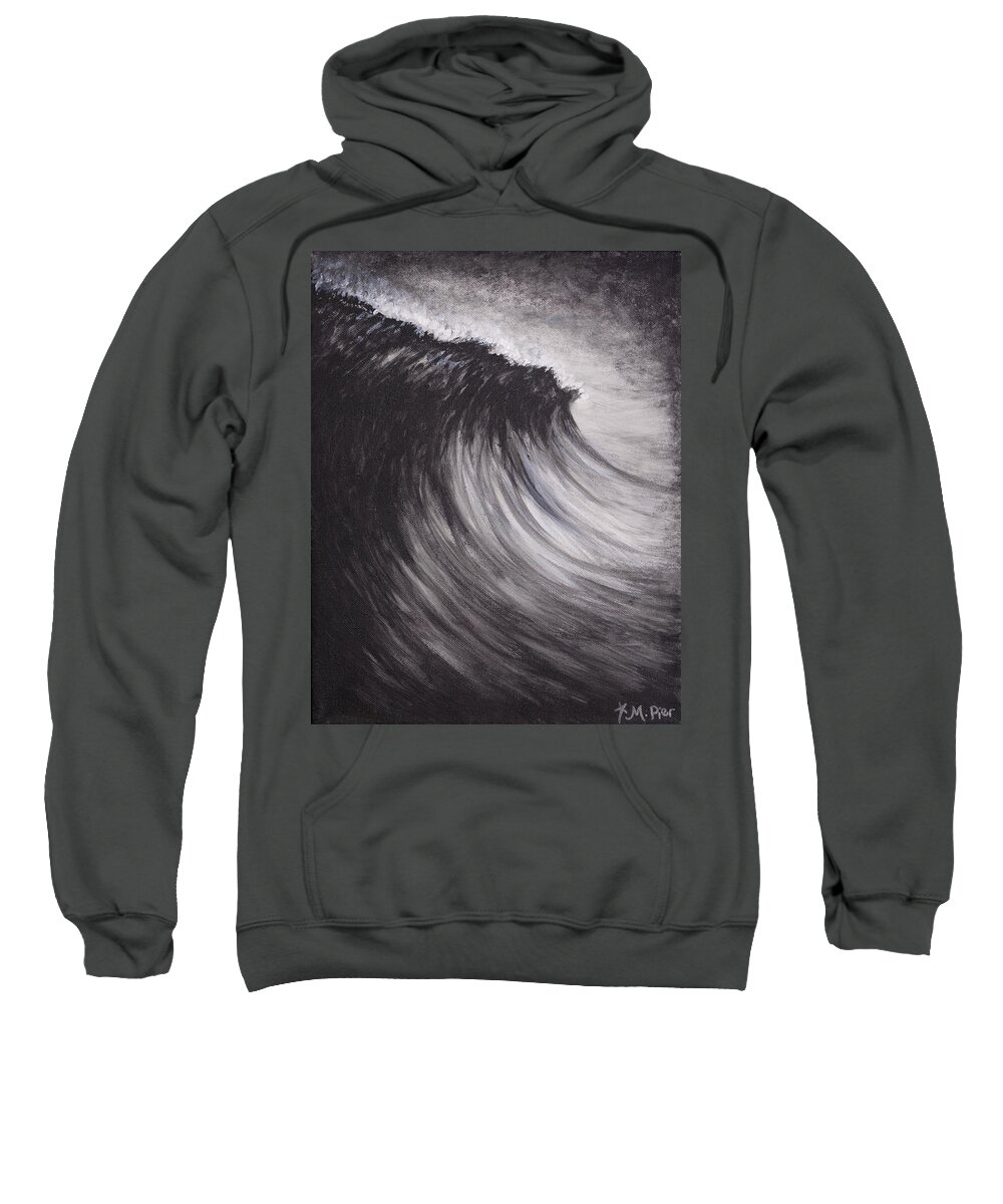 Black Sweatshirt featuring the painting Black and White Wave Guam by Michelle Pier