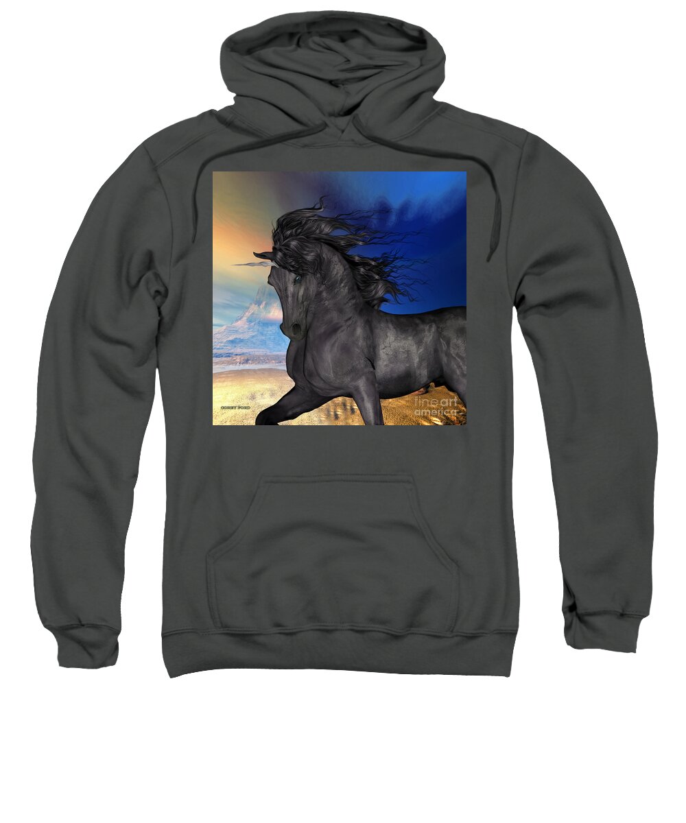 Unicorn Sweatshirt featuring the painting Black Buck Unicorn by Corey Ford