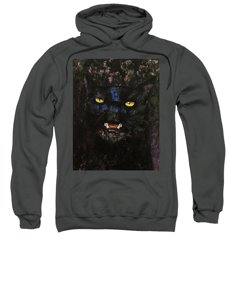 Abstract Sweatshirt featuring the painting Black on Black Cat by Michael Creese