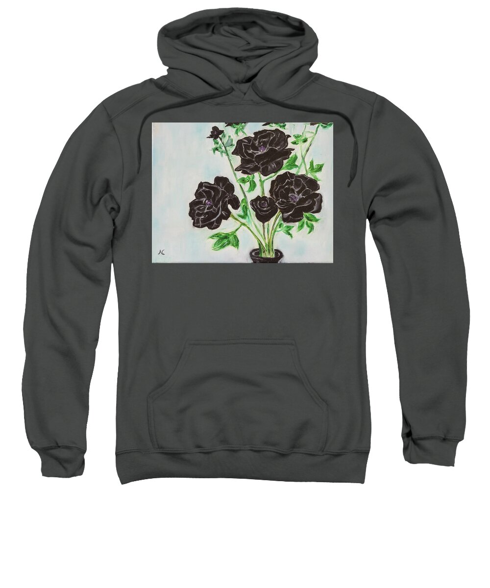 Rose Sweatshirt featuring the painting Black Rose by Neslihan Ergul Colley
