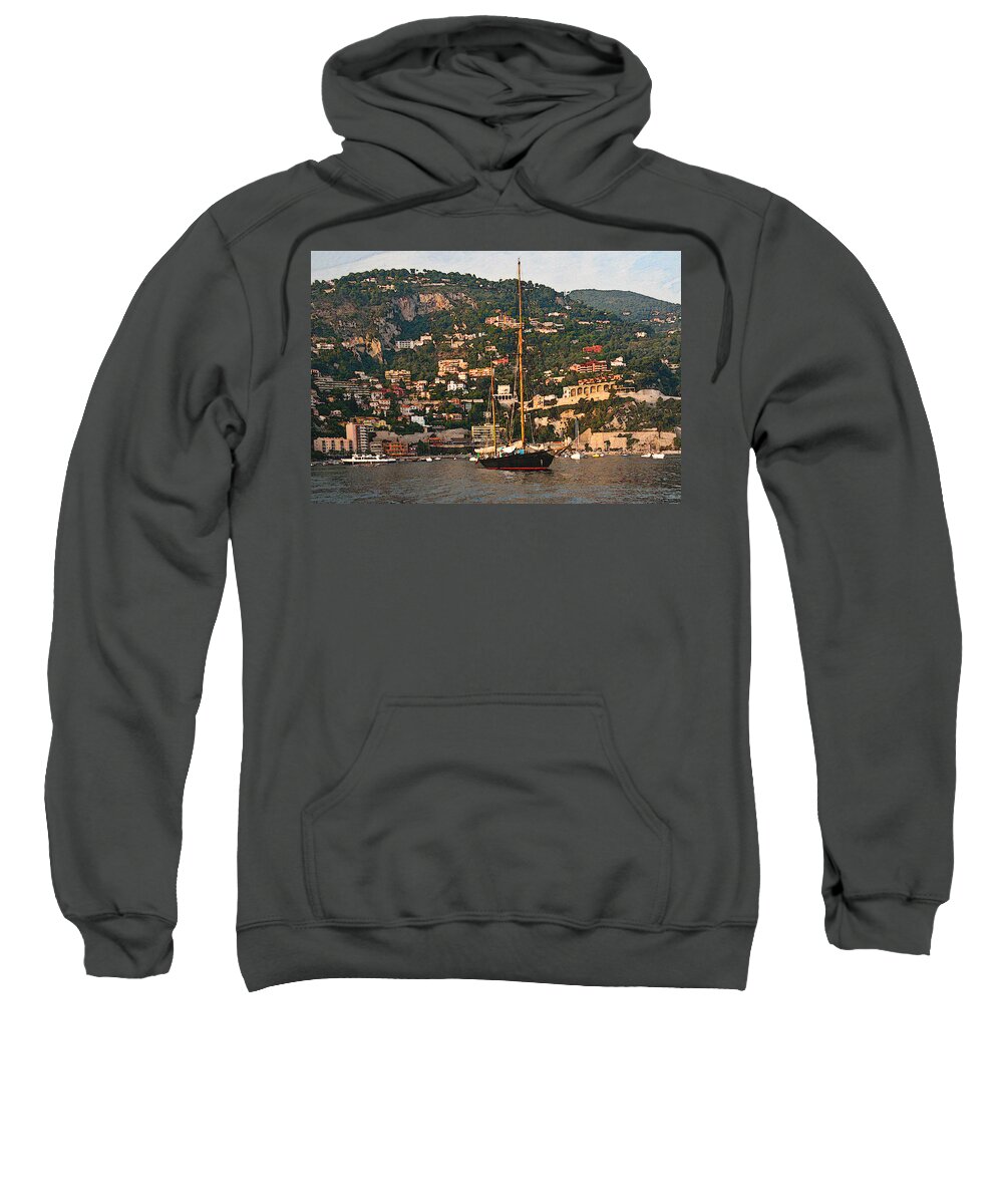 Villefranche Sweatshirt featuring the photograph Black Sailboat At Villefranche II by Steven Sparks