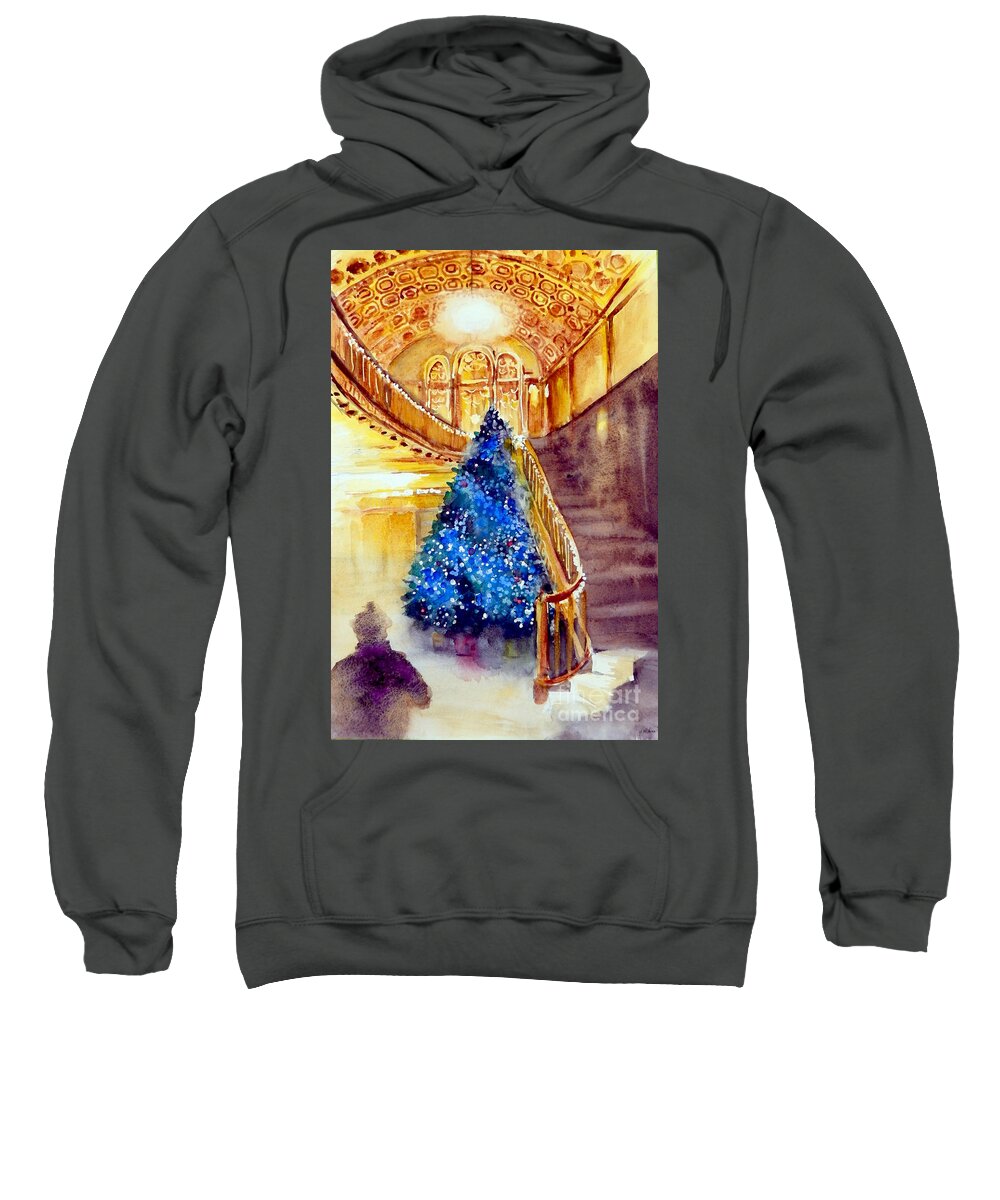  Sweatshirt featuring the painting Blue And Gold 2 - Michigan Theater In Ann Arbor by Yoshiko Mishina