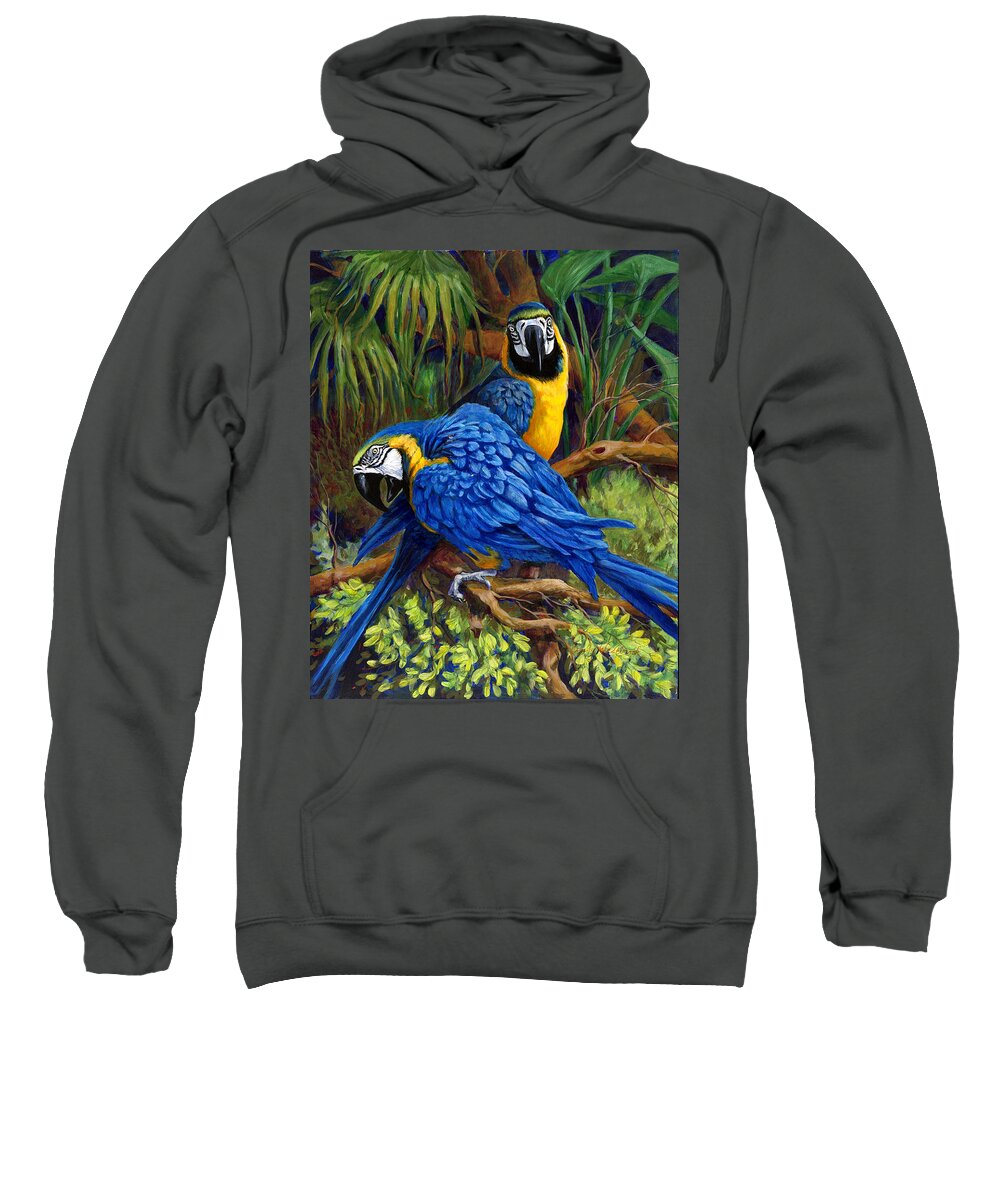 Macaw Sweatshirt featuring the painting Blue and Gold Macaws by Cynthia Westbrook