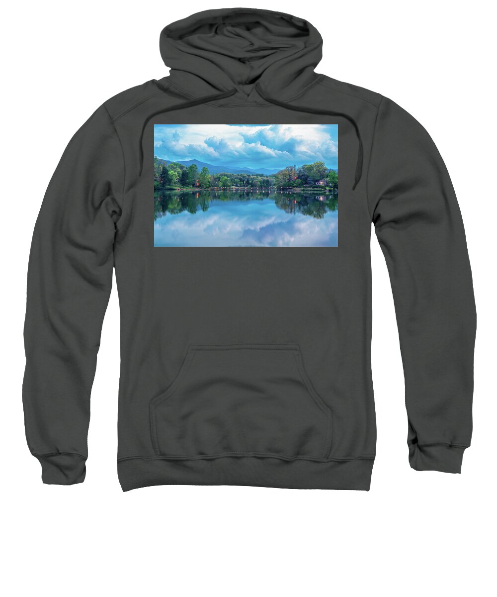 Lake Sweatshirt featuring the photograph Blue Ridge Mountains NC Junaluska Blue Hour by Robert Stephens