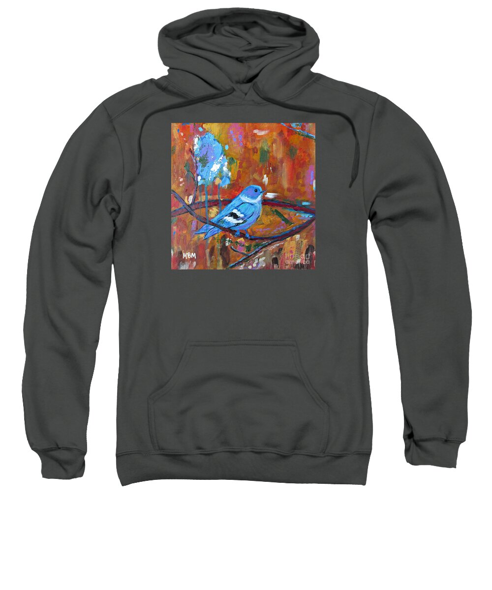 Bluebird Sweatshirt featuring the painting Bluebird in Autumn by Mary Mirabal