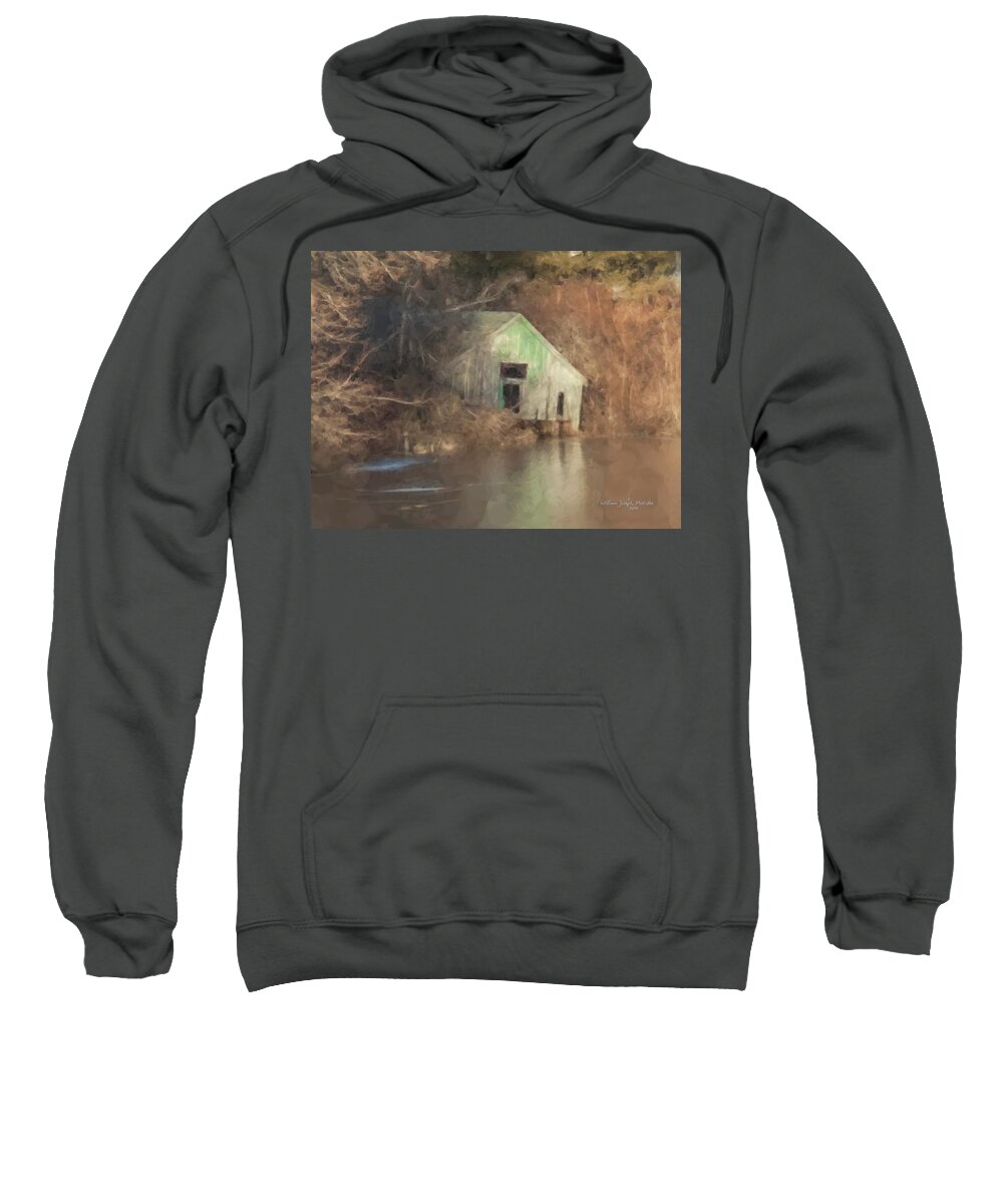 Landscape Sweatshirt featuring the painting Boathouse on Solstice by Bill McEntee